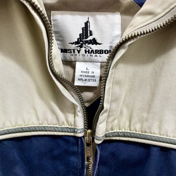 Vintage 90s Misty Harbor Men's Khaki Blue Stripe Casual Bomber Jacket - Large - Picture 3 of 13